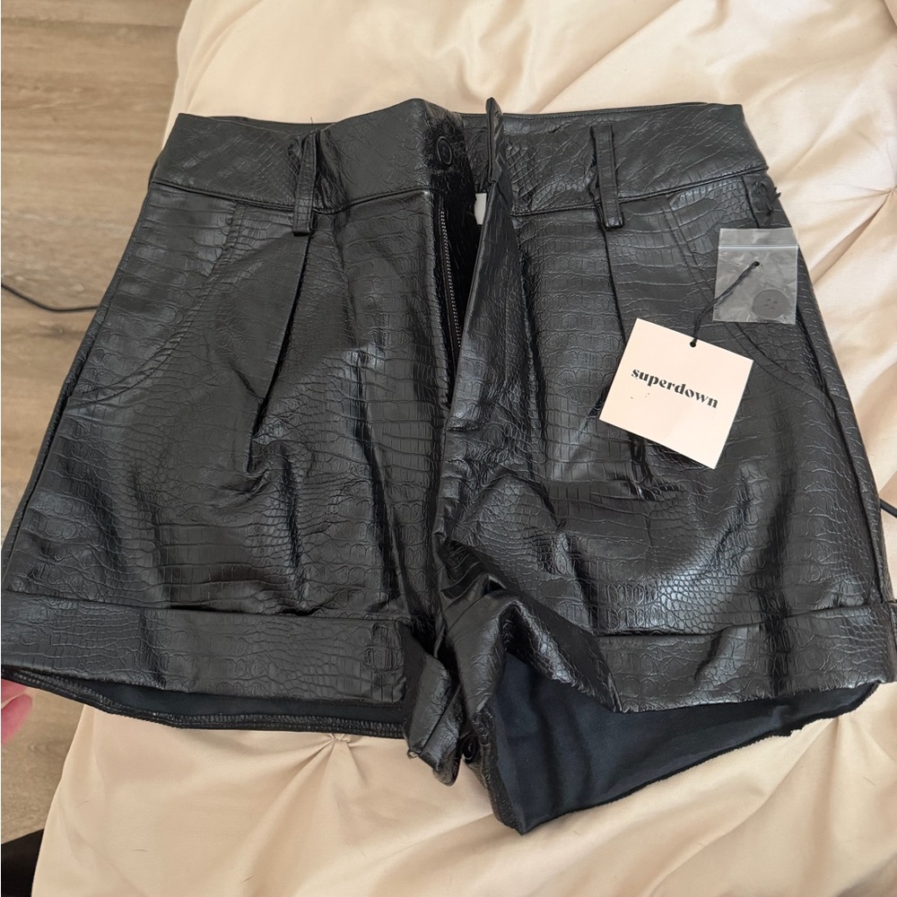 Revolve Superdown Black High-Waist Faux Leather Shorts - Picture 5 of 7